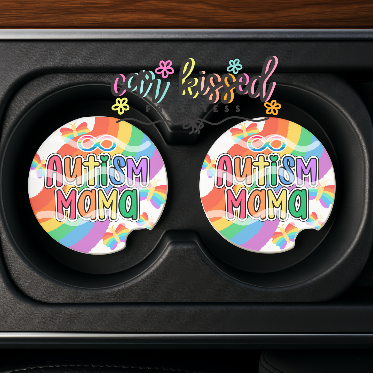 Autism Mom Infinity Butterfly EXCLUSIVE Car Coaster Set