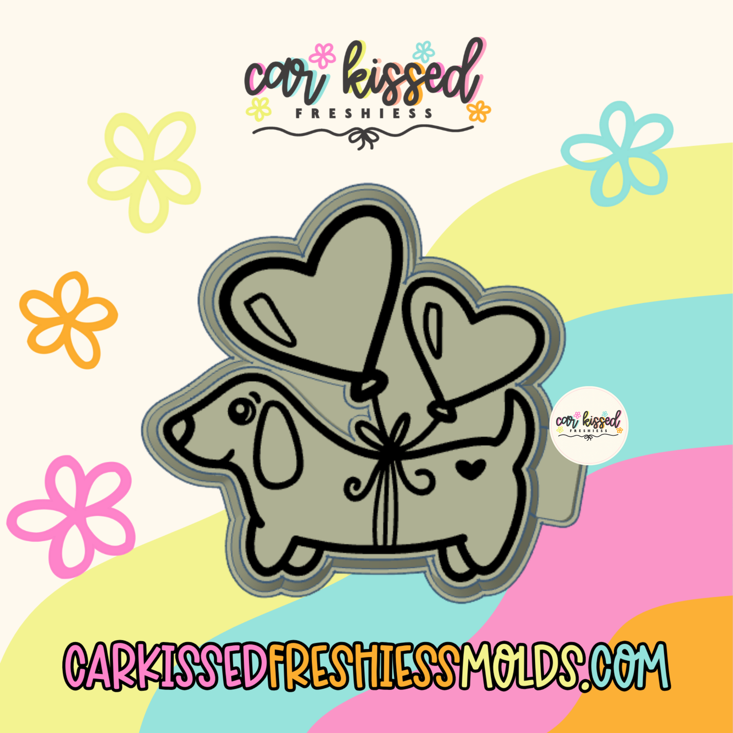 Wiener Dog w Heart Balloons Silicone Mold