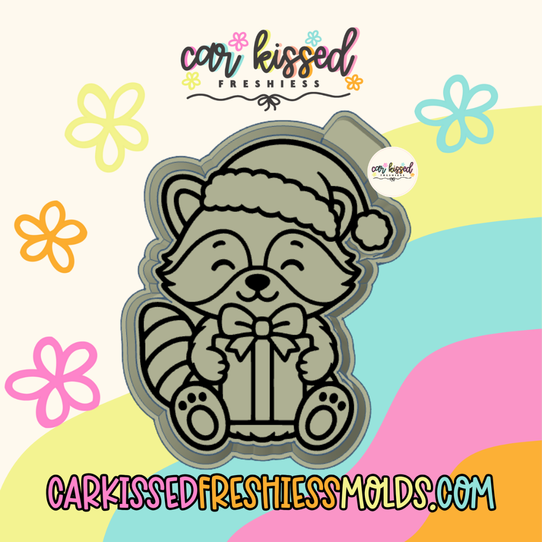 Raccoon With Present Silicone Mold