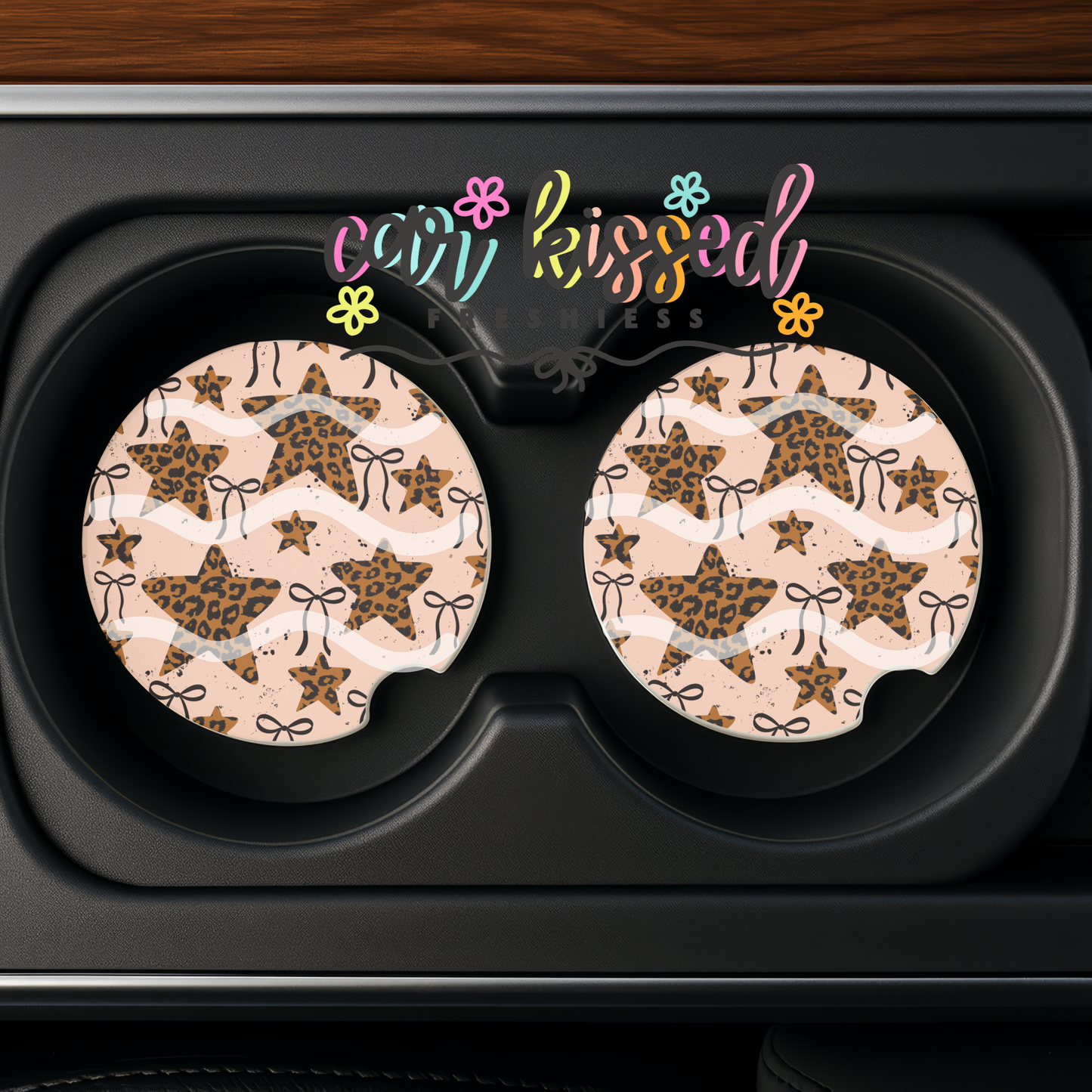 Leopard Stars Car Coaster Set