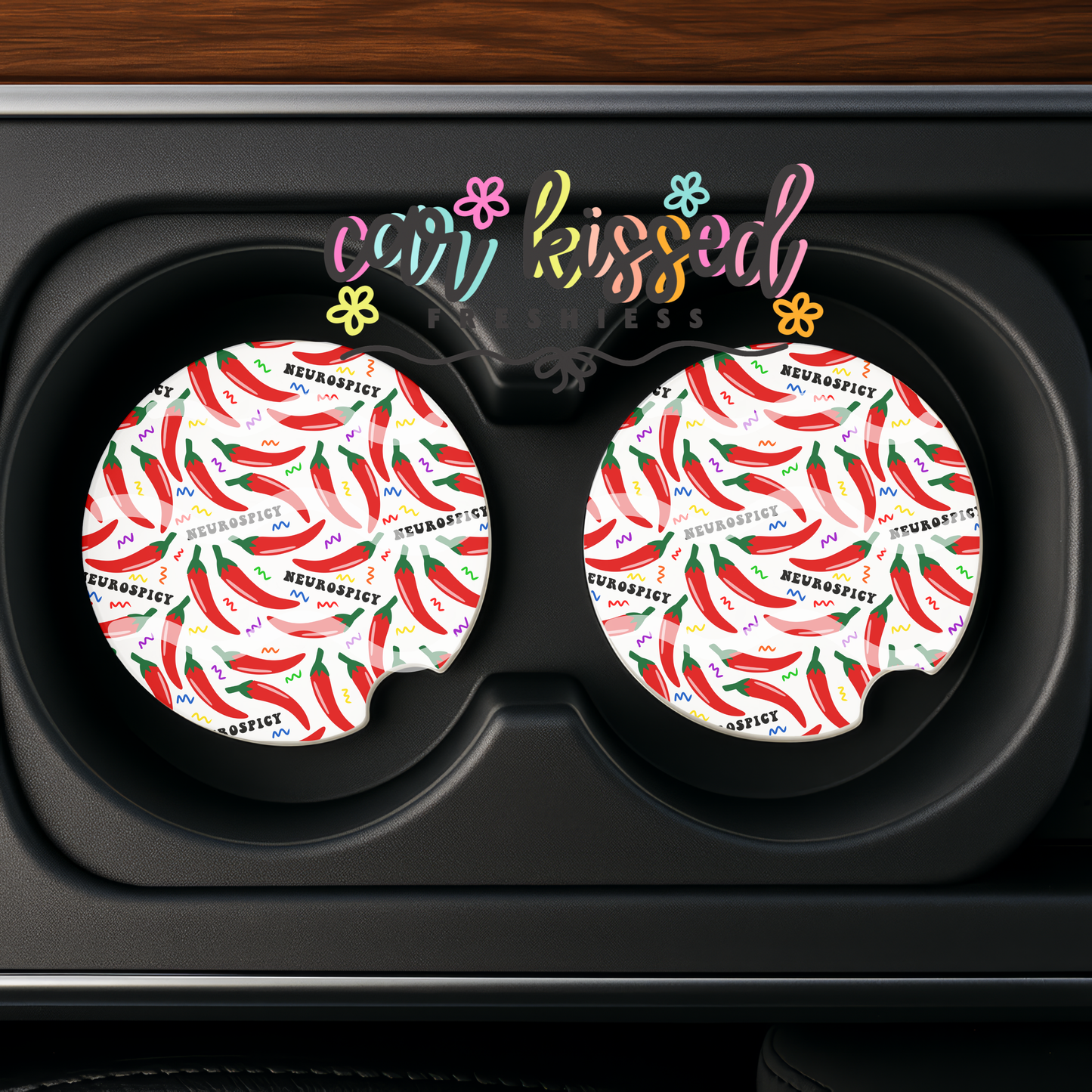 White Neurospicy Pepper Car Coaster Set