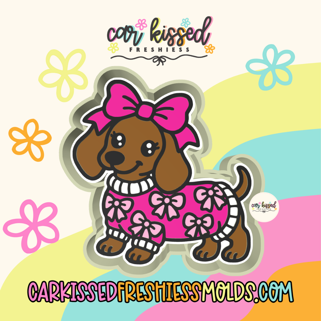 Wiener Dog In Bow Sweater Silicone Mold