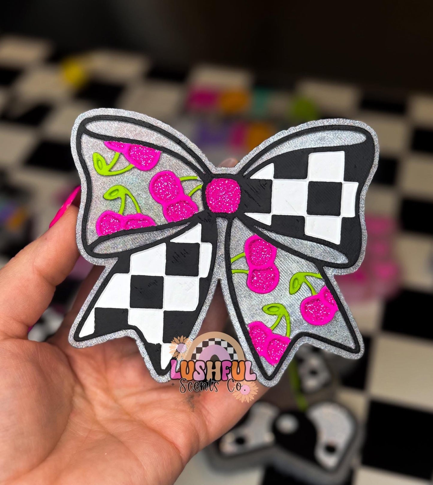 Checkered Cherry Bow Silicone Mold