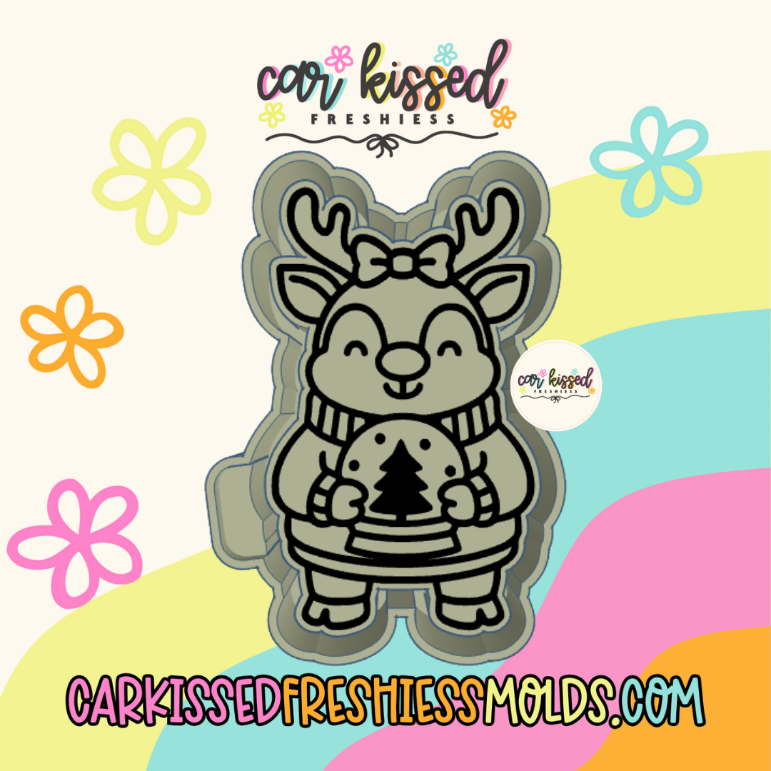 Reindeer Holding Snow Globe Silicone Mold