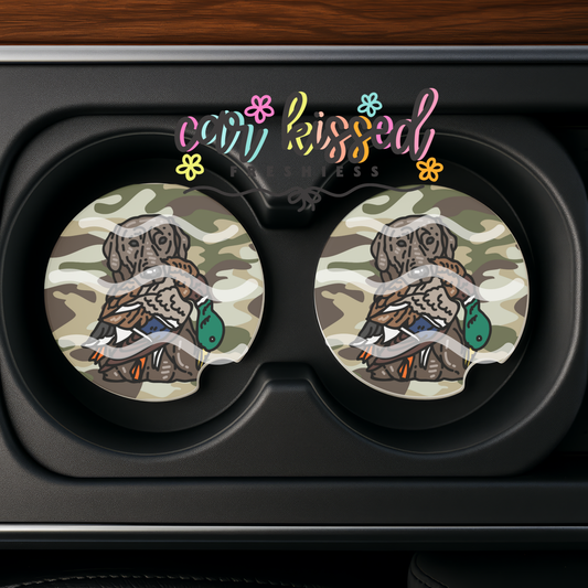 Dog Hunting Duck Car Coaster Set
