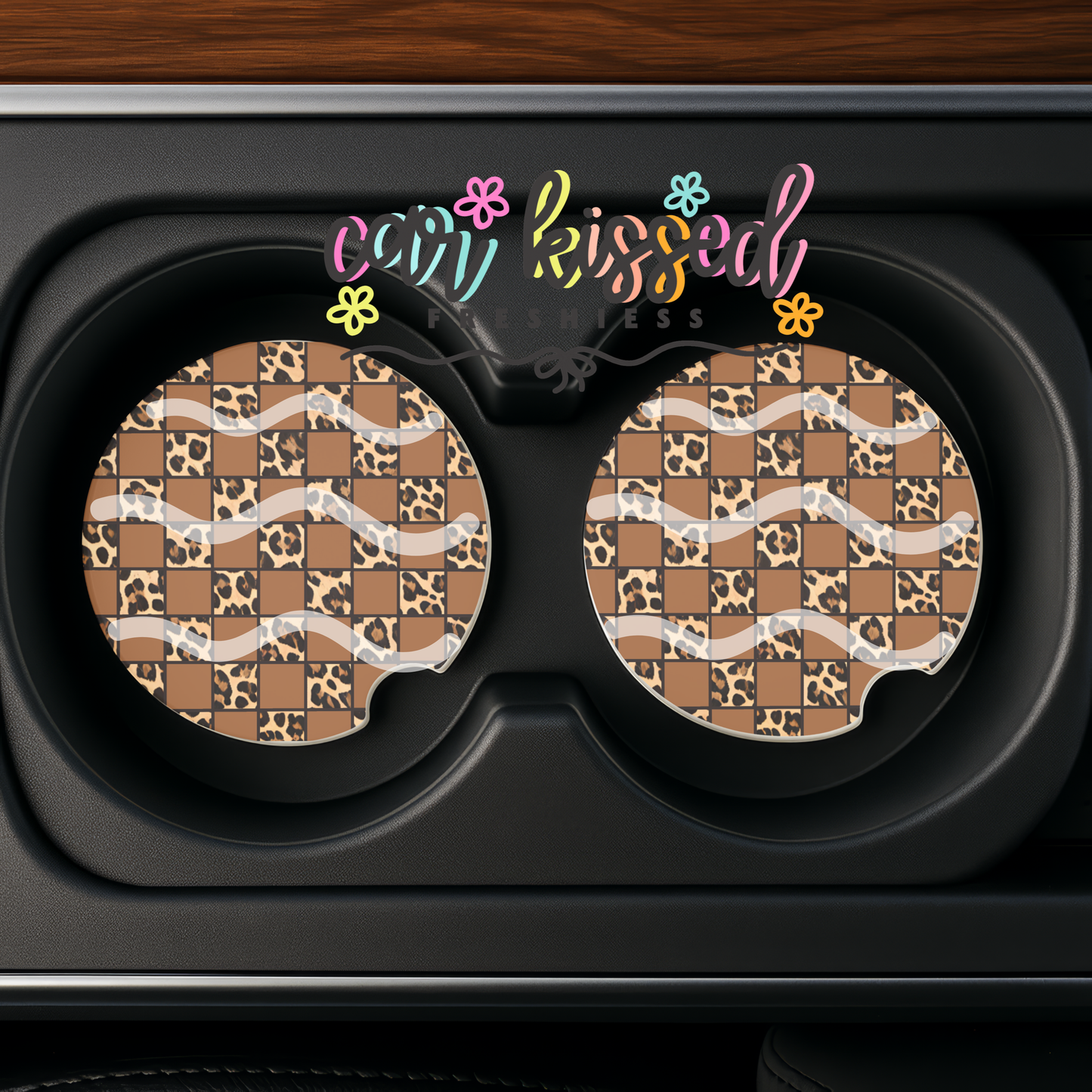 Checkered Leopard Car Coaster Set