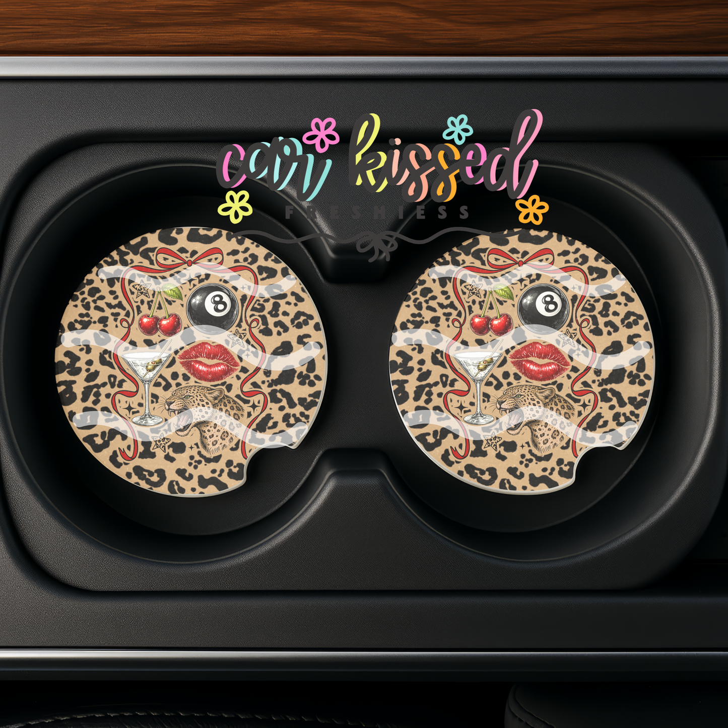 Western Leopard Car Coaster Set