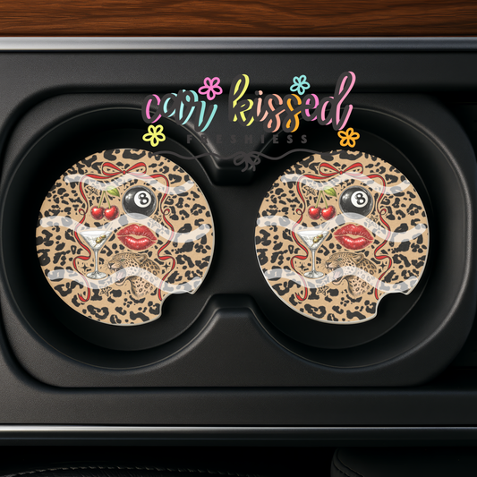 Western Leopard Car Coaster Set