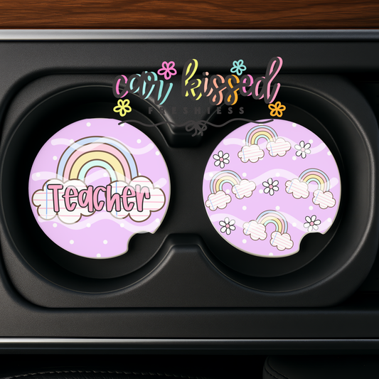 Teacher Rainbow Cloud Car Coaster Set