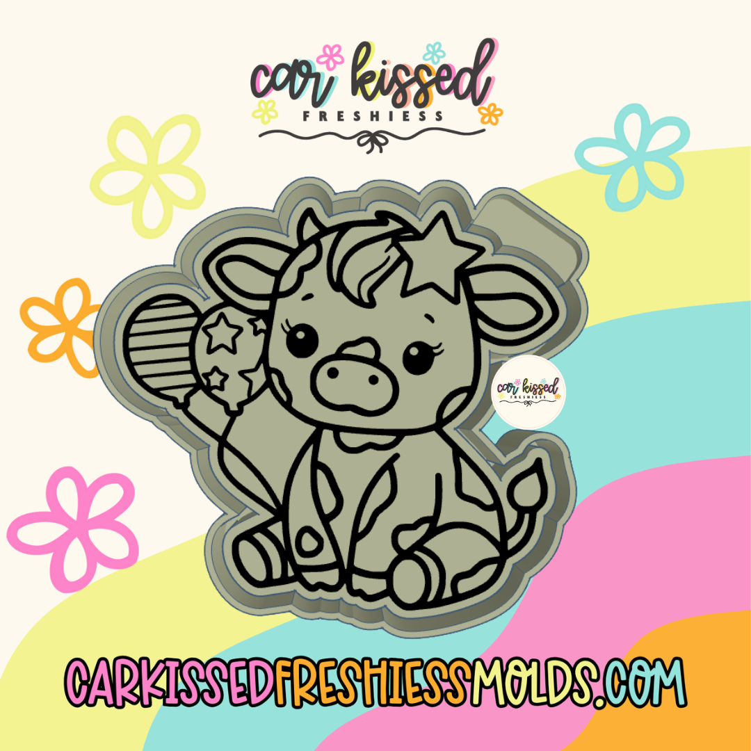 Cow With Flag Balloons Silicone Mold