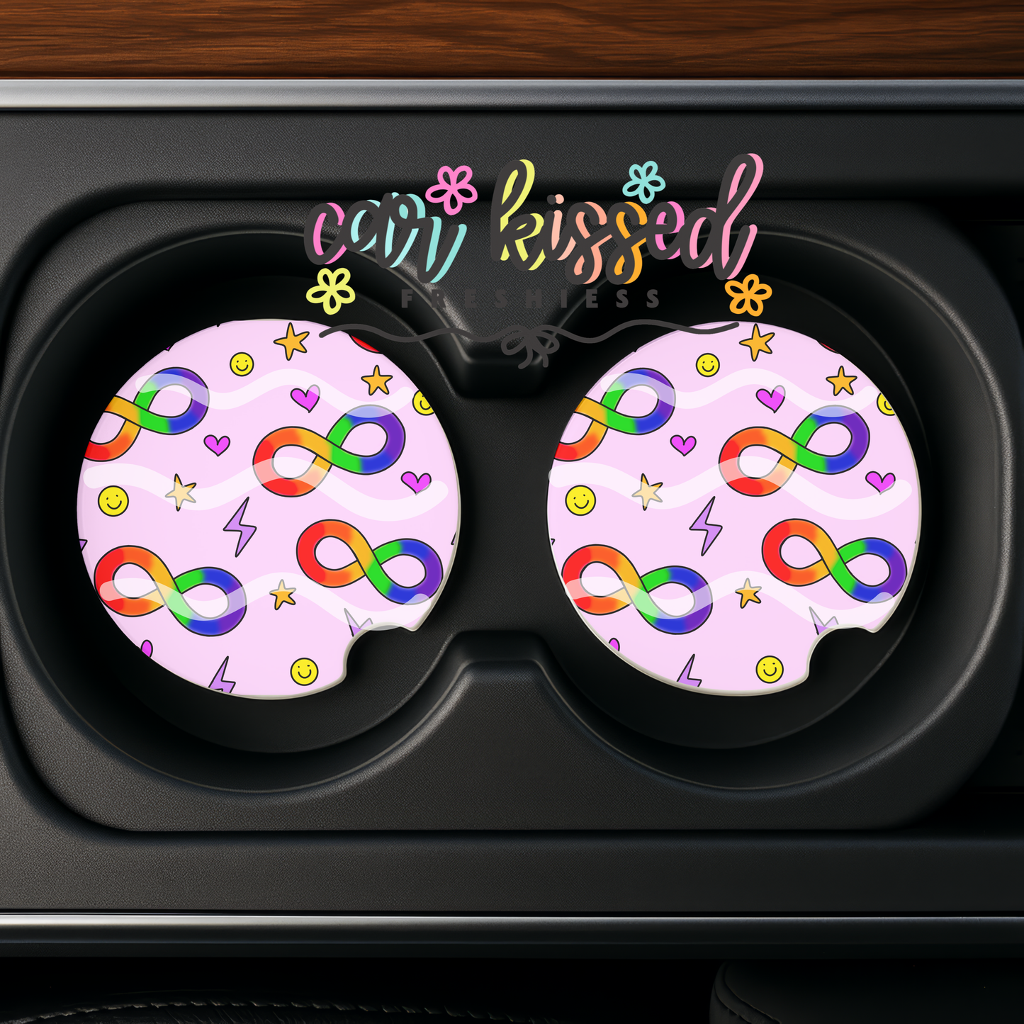 Purple Autism Infinity Car Coaster Set