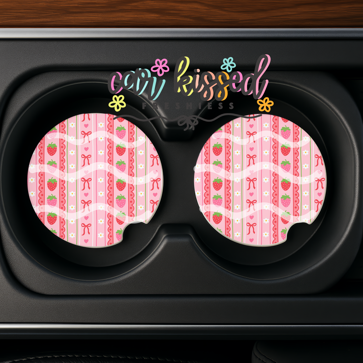 Girly Strawberry Car Coaster Set