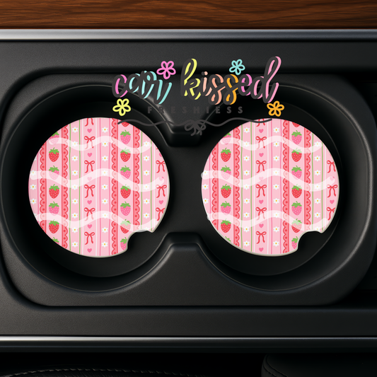 Girly Strawberry Car Coaster Set