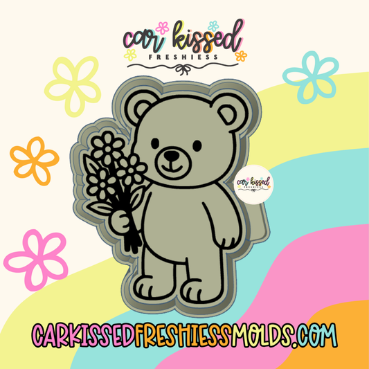 Teddy w Flowers Silicone Mold