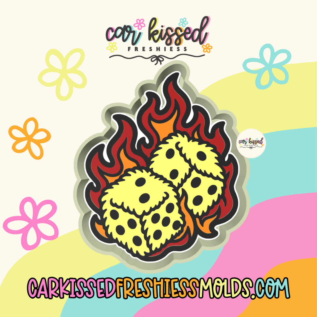 Flaming Fuzzy Dice Silicone Mold