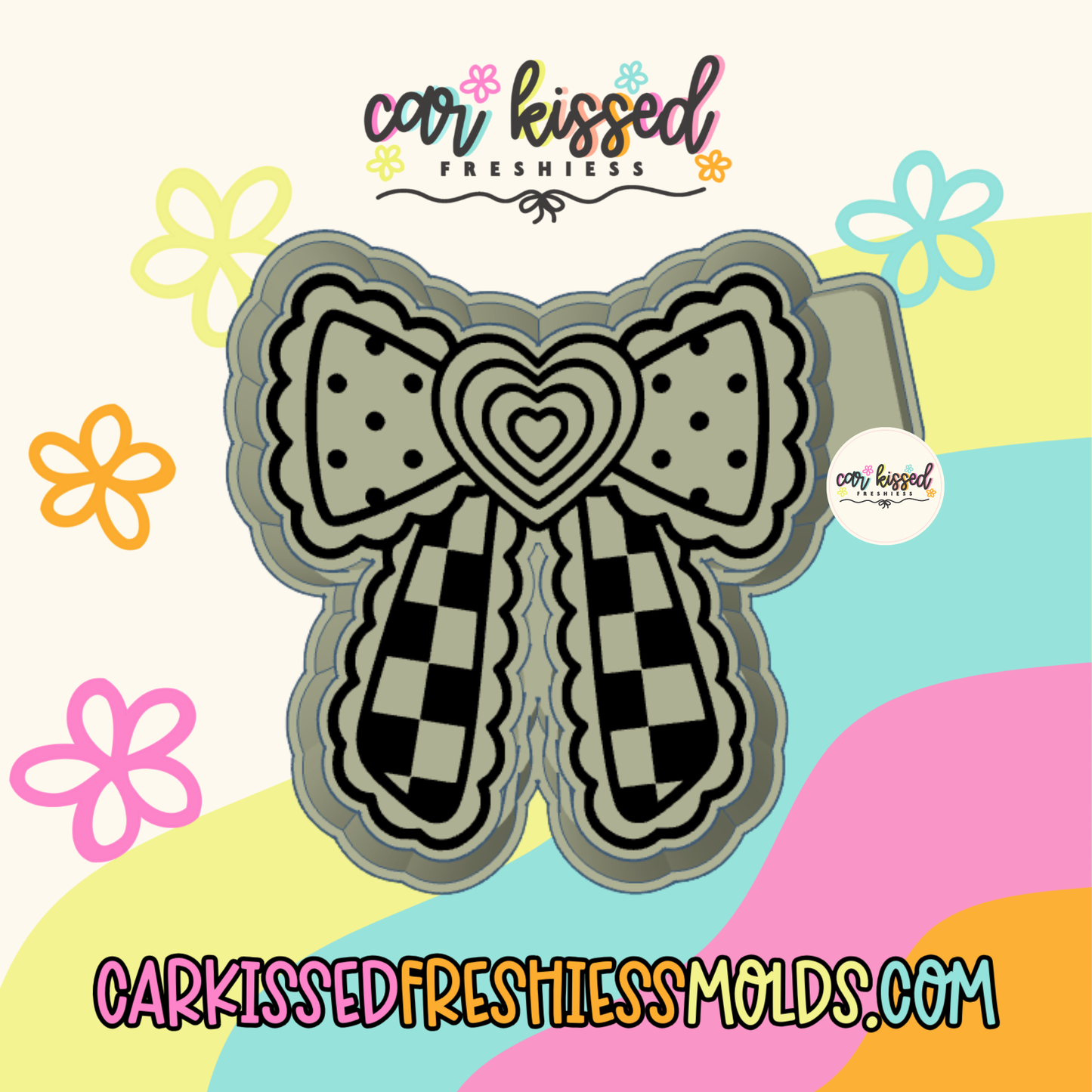 Retro Checkered Heart Bow Silicone Mold