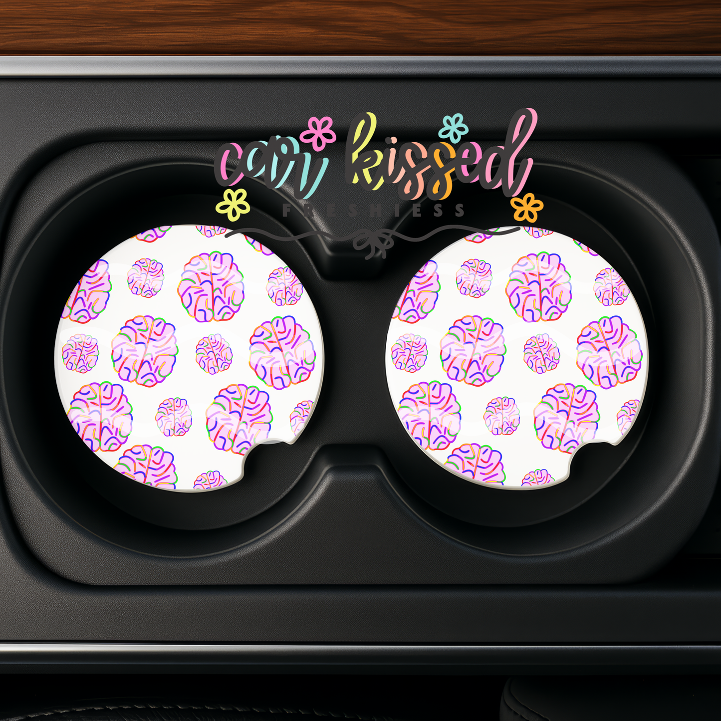 Neurodivergent Brain White Car Coaster Set