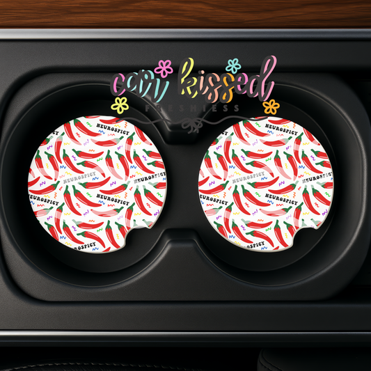 White Neurospicy Pepper Car Coaster Set