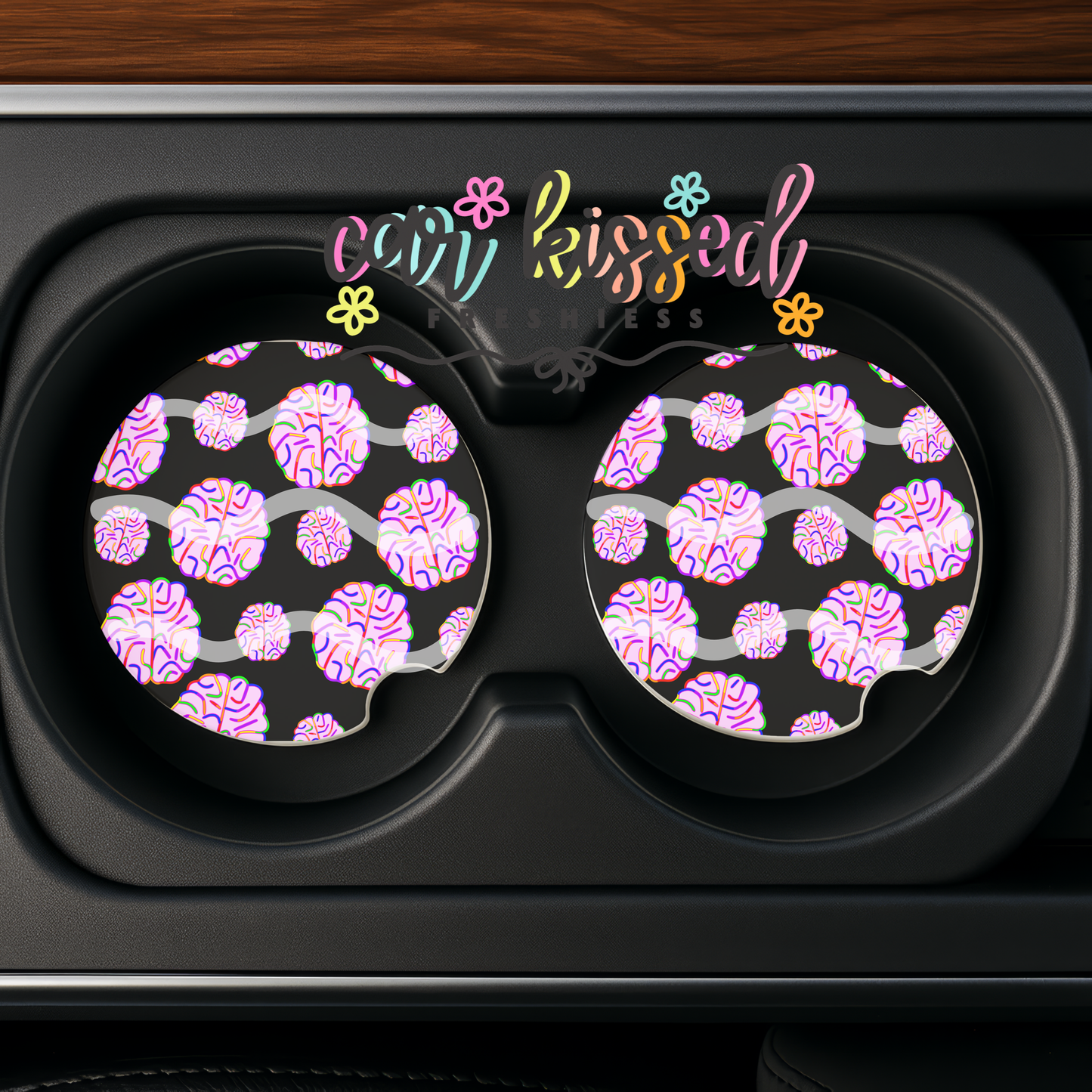 Neurodivergent Brain Black Car Coaster Set