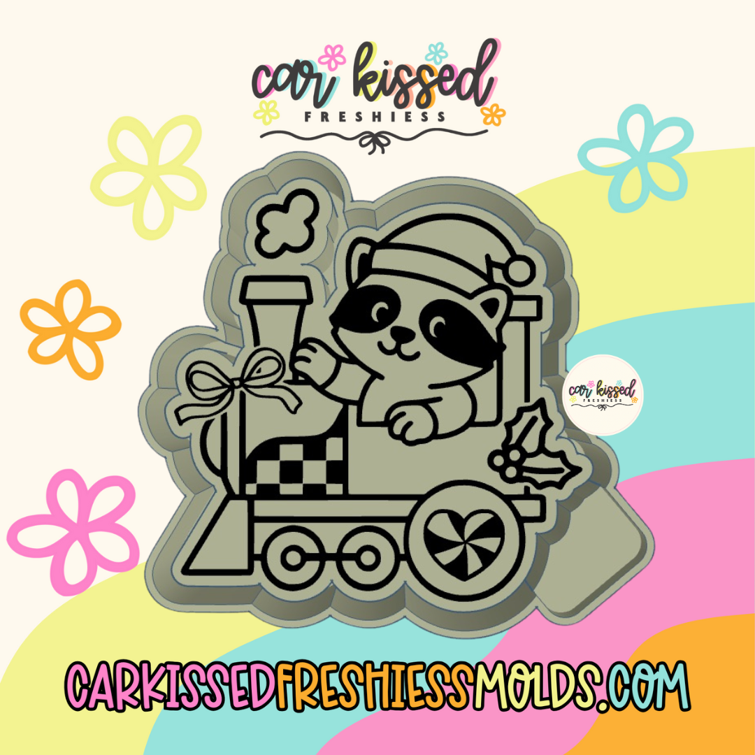 Santa Raccoon In Train Silicone Mold