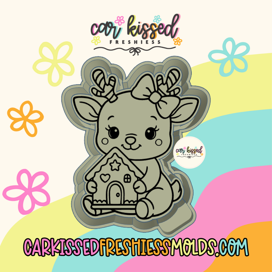 Reindeer w Gingerbread House Silicone Mold