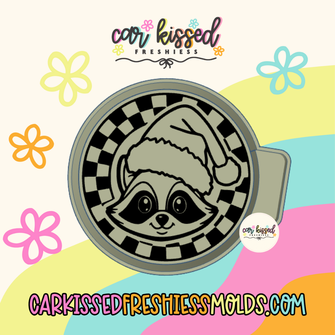Checkered Raccoon Santa Silicone Mold